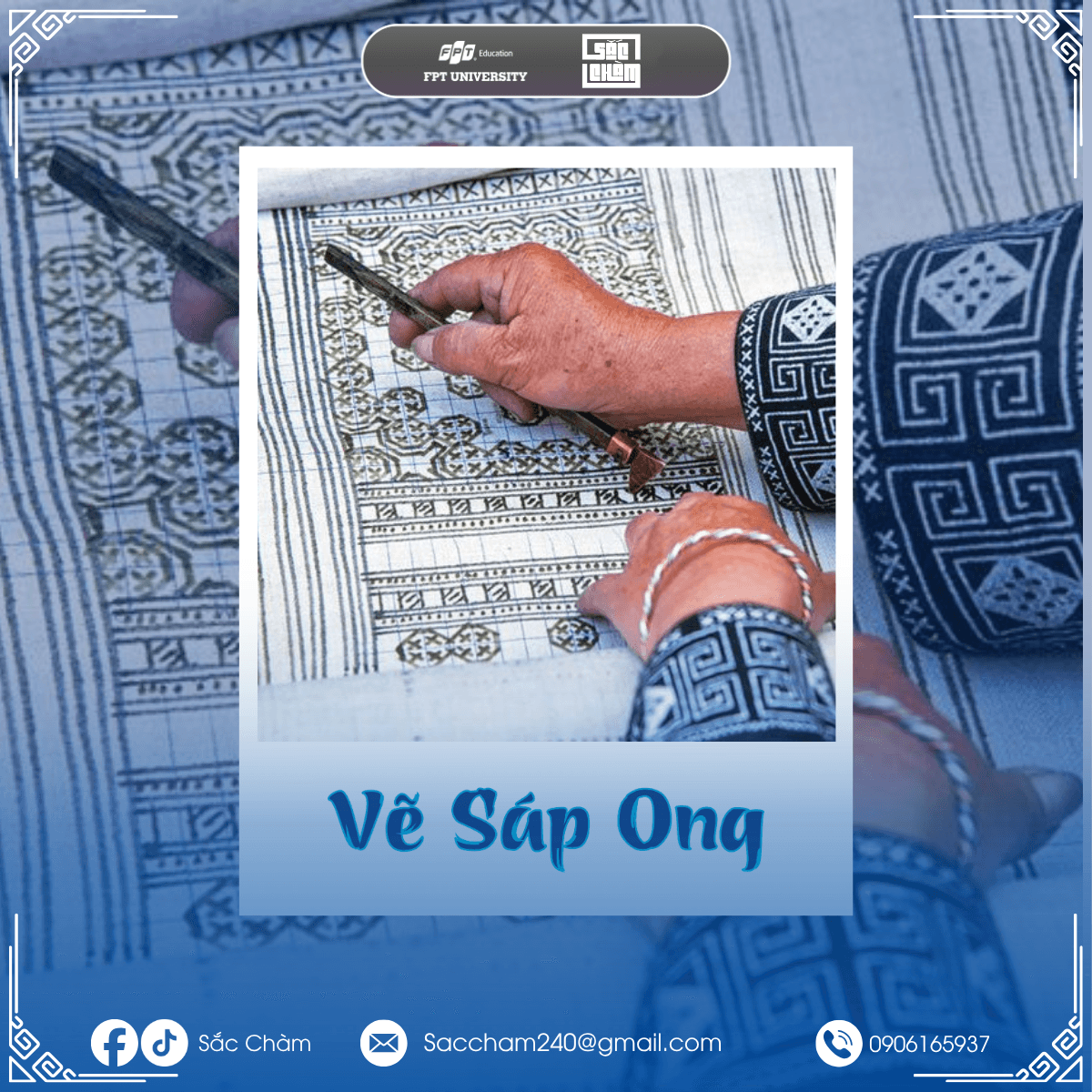 SẮC CHÀM – BÍ MẬT ĐẰNG SAU NHỮNG HOA VĂN TRÊN NỀN CHÀM XANH